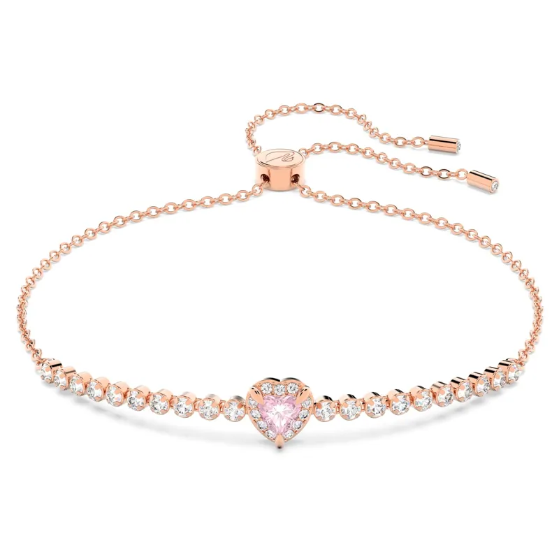 Pulseira Swarovski One, Coração Rosa Dourado