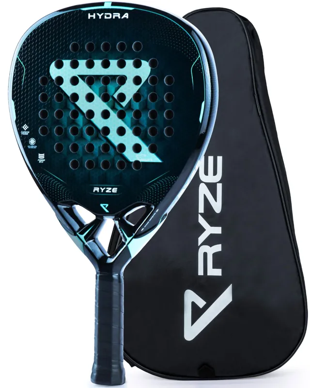 RYZE Hydra Pá de Padel 100% fibra de carbono - máxima potência e controlo - Raquete de Padel 365 g com espuma EVA-18 Flex